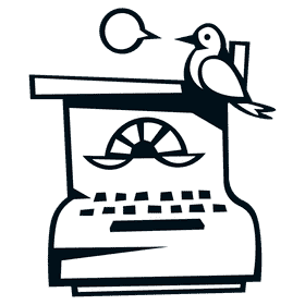 Typewriter bird black and white clipart
