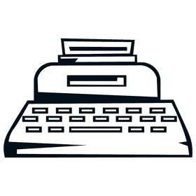 Typewriter front blue black and white clipart