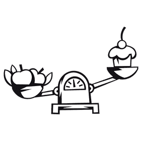 Weighting scale fruit and cake black and white clipart