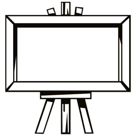 Whiteboard wooden stand black and white clipart