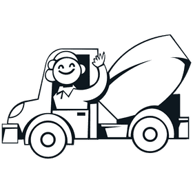 Cement truck driver black and white clipart