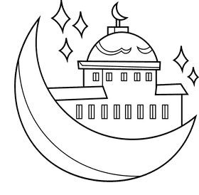 Eid mubarak temple black and white clipart