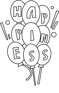 Happiness balloons black and white clipart