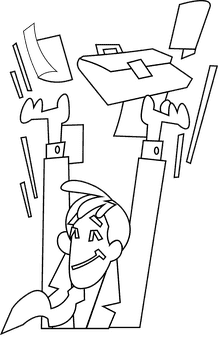 Happiness worker black and white clipart