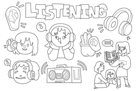 Listening black and white vector