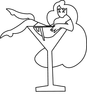 Martini glass girl black and white clipart