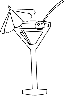 Martini glass umbrella black and white clipart
