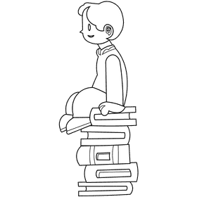 Reading boy black and white clipart