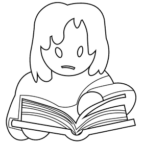 Reading girl black and white clipart