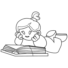 Reading girl black and white clipart