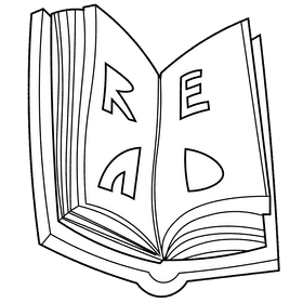 Reading open book black and white clipart