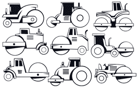 Road roller black and white vector