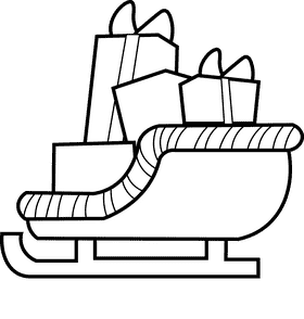 Santa sleigh gifts black and white clipart