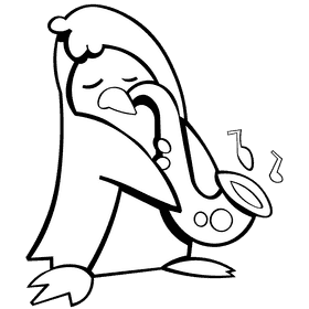Saxophone pinguin black and white clipart