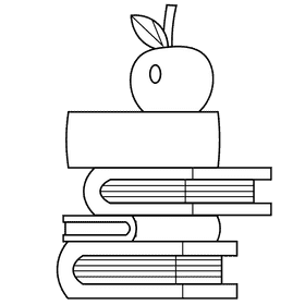 Stack of books apple black and white clipart