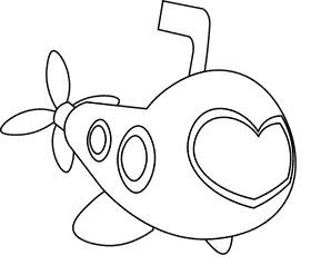 Submarine love boat black and white clipart