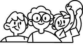 Team kids black and white clipart