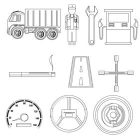 Truck driver set black and white vector