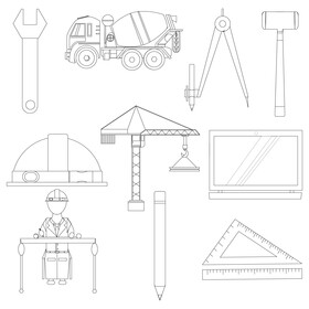 Engineer icons set black and white vector
