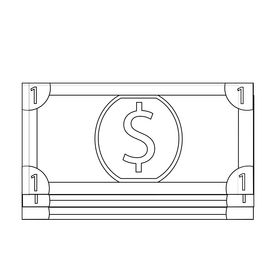 Money, bill, cash drawing black and white clipart