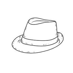 Men fedora hat black and white clipart