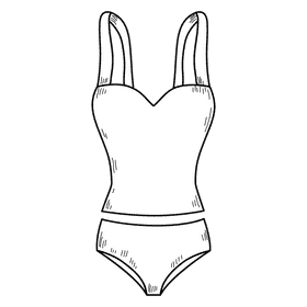 Women tankini swimsuit black and white clipart