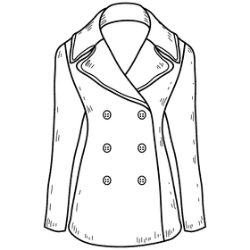 Women pea coat black and white clipart