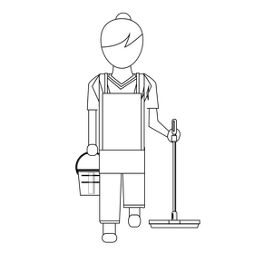 Janitor drawing black and white clipart
