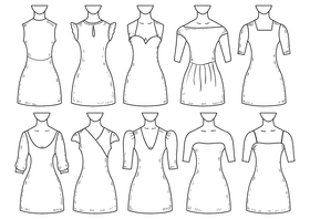 Women gown necklines black and white vector