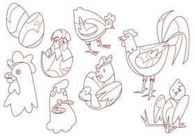 Chicken cartoon set black and white vector