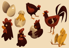 Chicken cartoon set vector