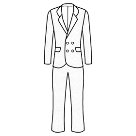 Double breasted four button suit black and white clipart