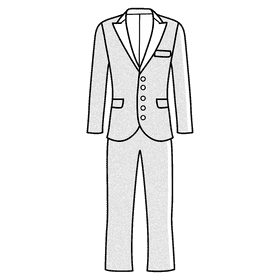Single breasted five button suit black and white clipart