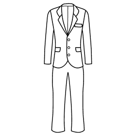 Single breasted three button suit black and white clipart