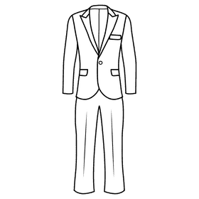 Single button peak lapel suit black and white clipart