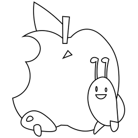 Caterpillar apple cartoon black and white clipart