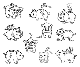 Piggy bank black and white vector