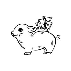 Piggy bank black and white clipart