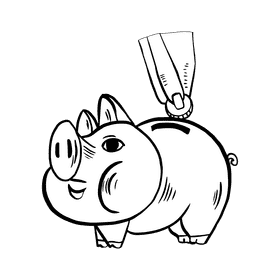 Piggy bank black and white clipart