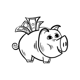 Piggy bank black and white clipart