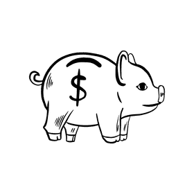 Piggy bank black and white clipart