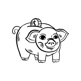 Piggy bank black and white clipart