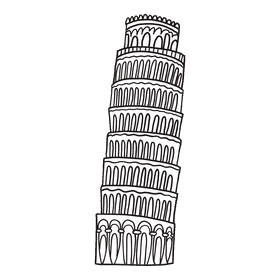 Leaning tower of pisa black and white clipart