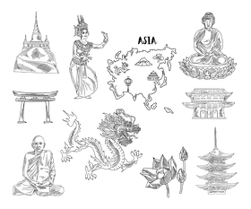 Asia black and white vector