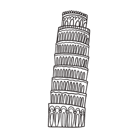 Europe Leaning tower of pisa black and white clipart