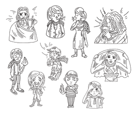 Sore throat black and white vector