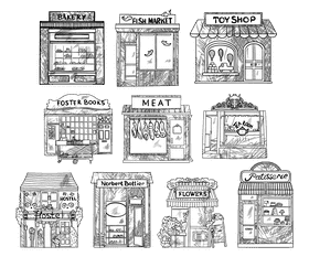 Grocery store black and white vector