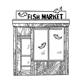 Grocery store Fish market black and white clipart