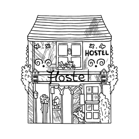 Grocery store Hostel black and white clipart