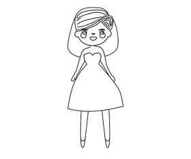 Bride in short dress black and white clipart